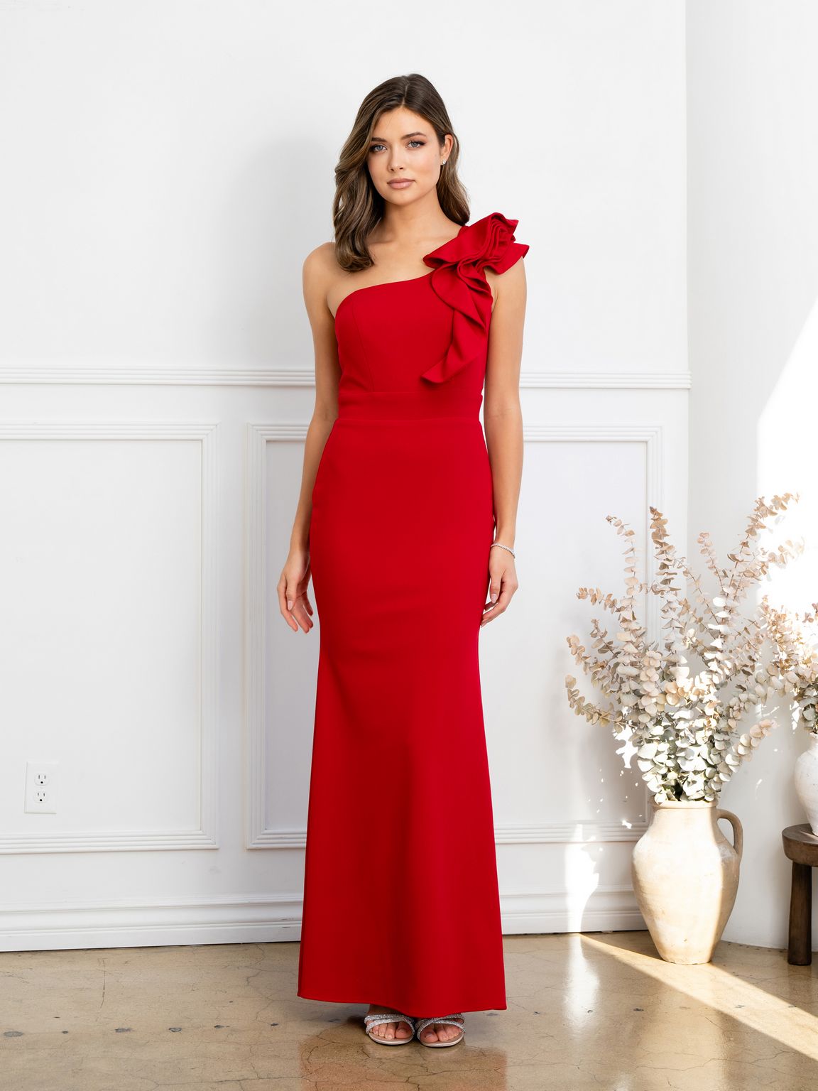 Prom Dresses Fitted Long Formal Ruffled Prom Dress Red
