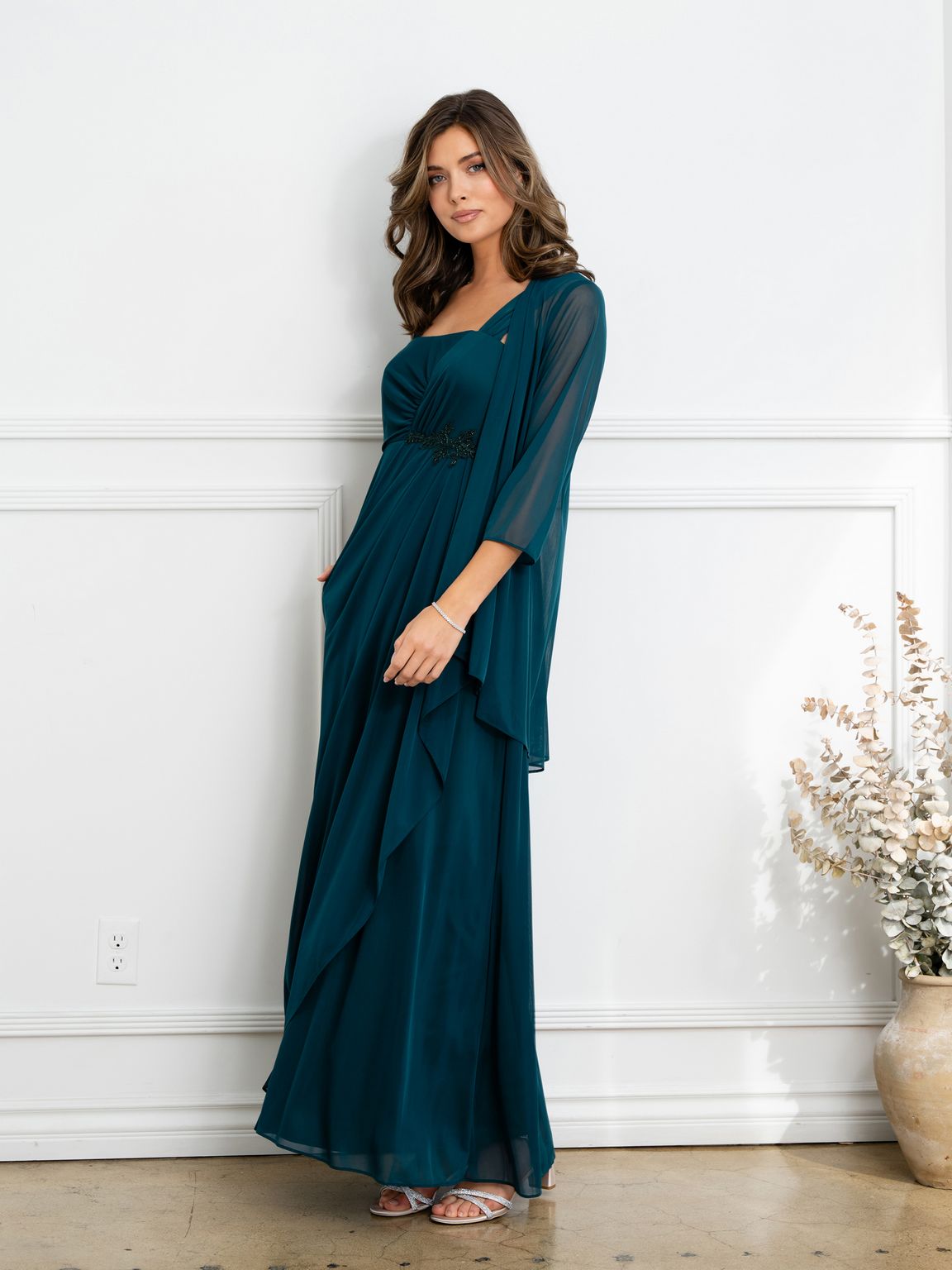 Prom Dresses Two Piece Long Formal Beaded Evening Dress Hunter Green