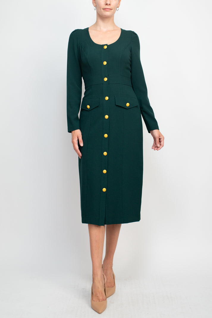 Mother of the Bride Dresses Long Sleeve Button Cocktail Midi Dress Mallard