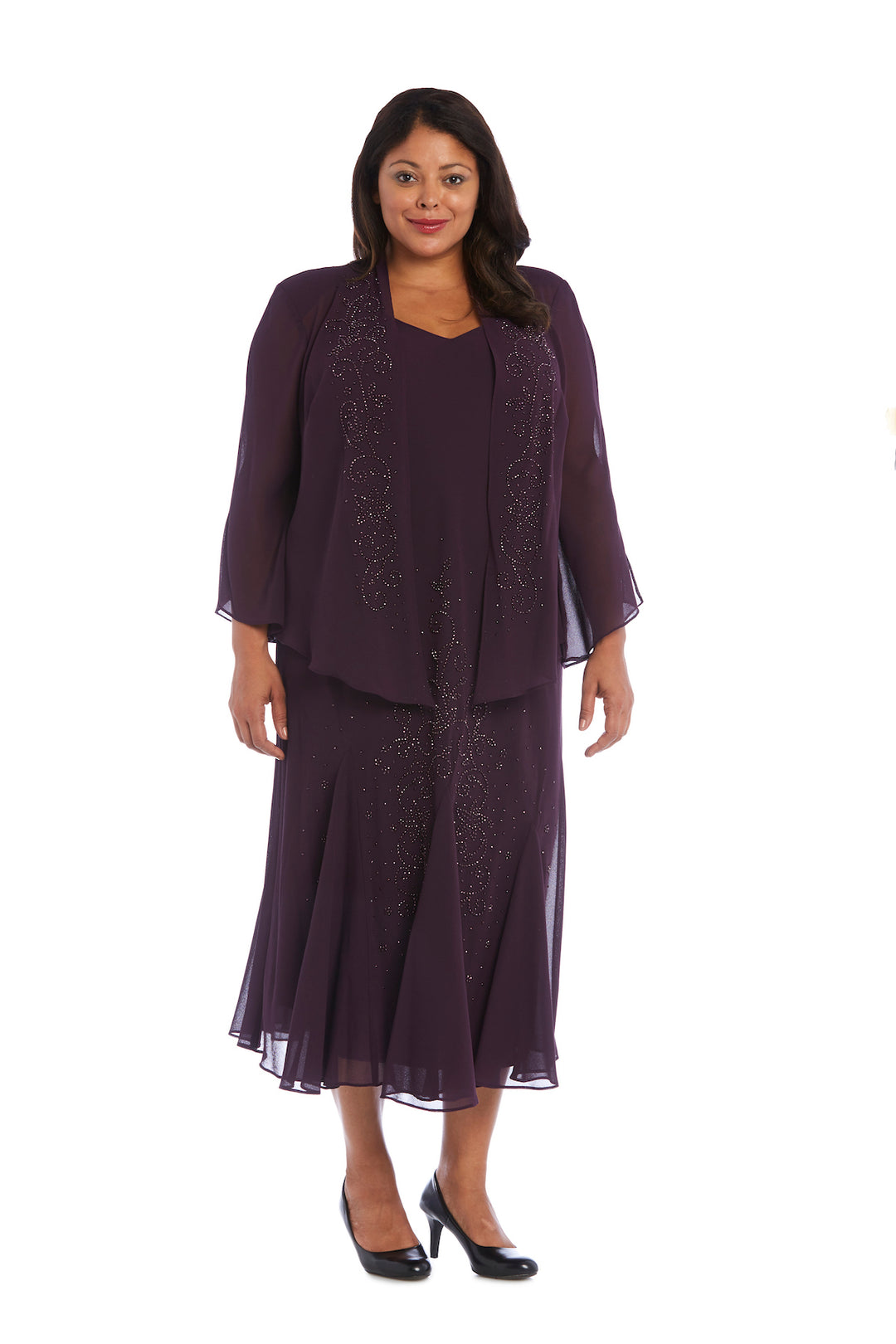 Plus Size Dresses Beaded Plus Size Formal Midi Jacket Dress Egg Plant