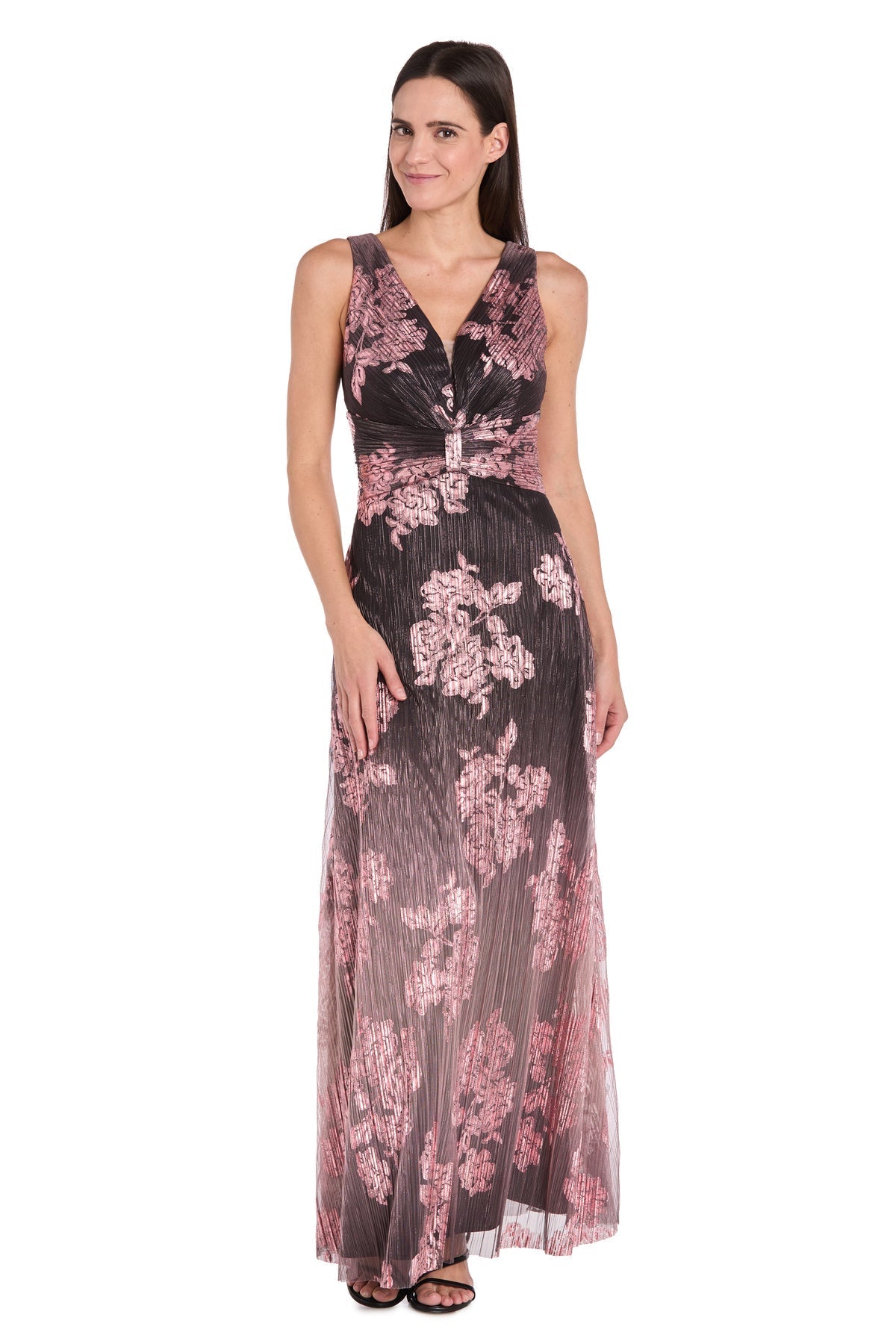 Formal Dresses Long Metallic Ombre Formal Petite Dress Charcoal/Rose