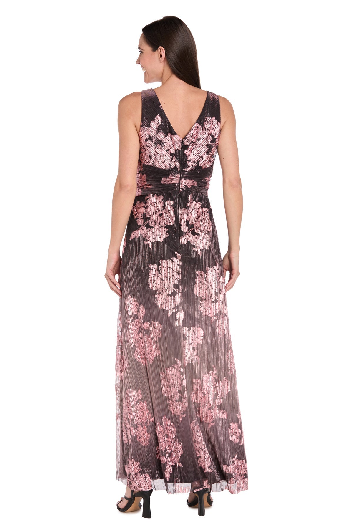 Formal Dresses  Long Formal Metallic Ombre Floral Dress Charcoal/Rose
