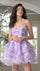 Cocktail Dresses A Line Lace Print Short Ruffle Floral Cocktail Dress Lilac