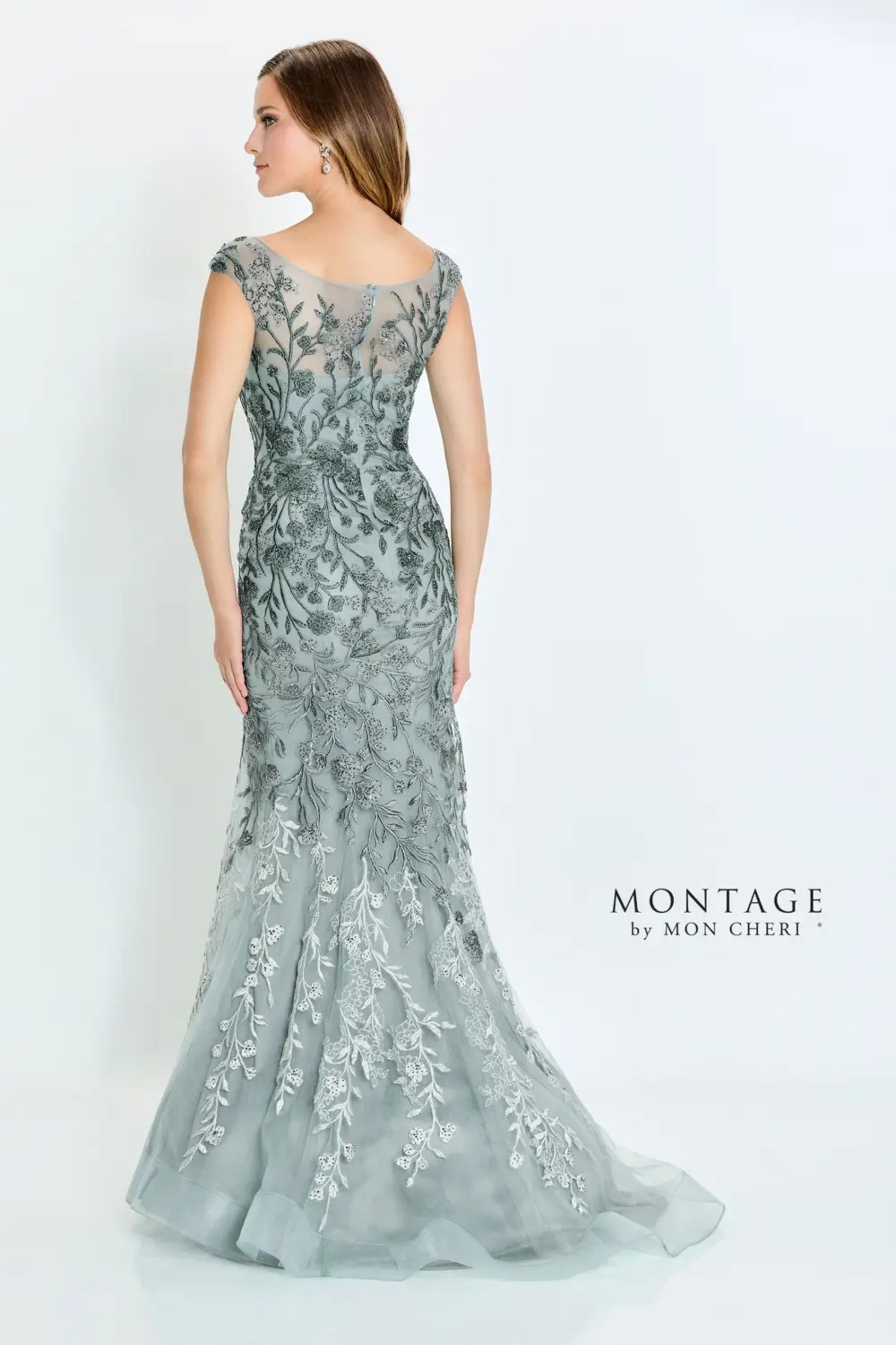 Formal Dresses Beaded Floral Long Formal Ombre Evening Dress Sage