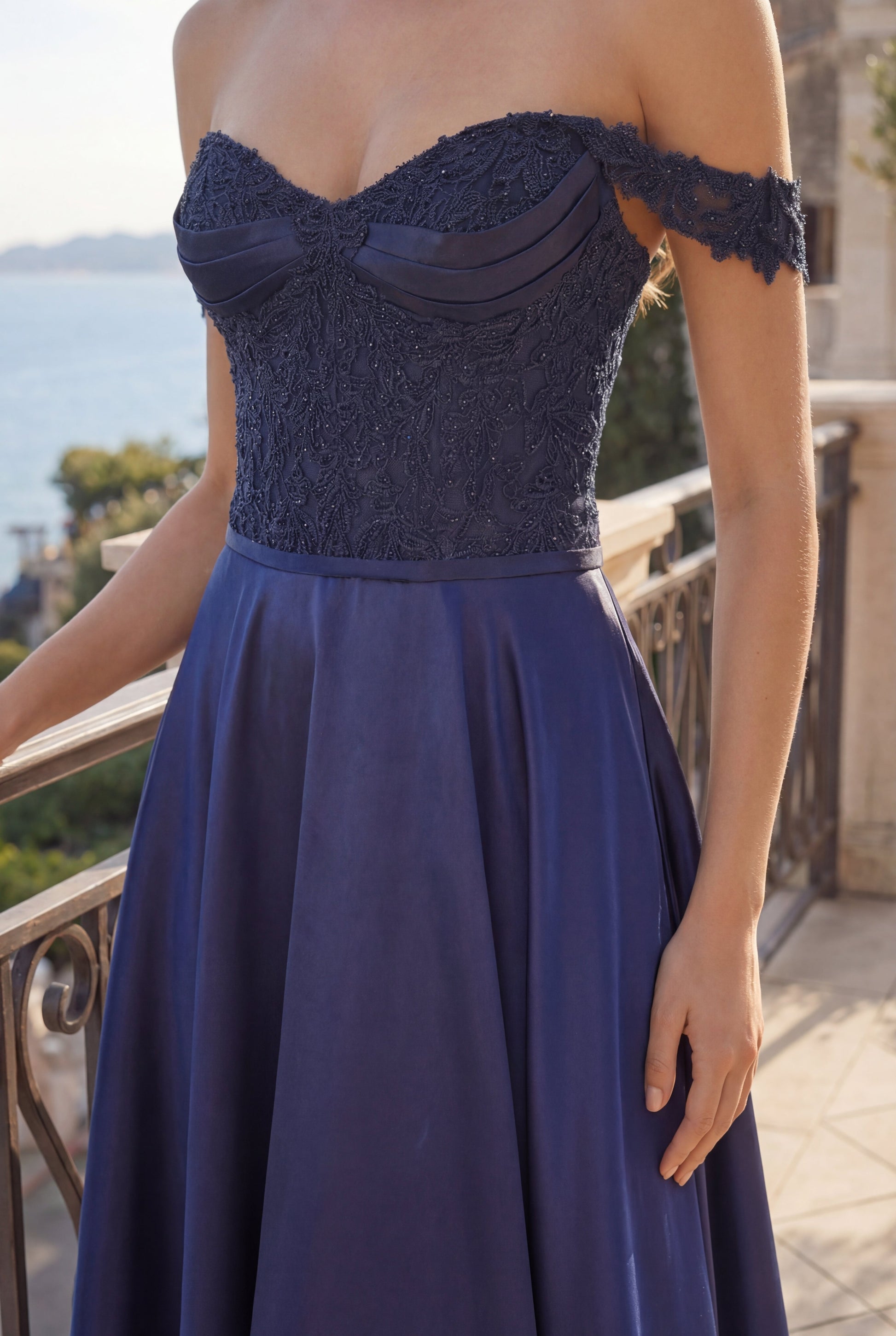 Corset Off-Shoulder Formal Satin Evening Gown