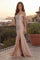Long Formal Bow Sleeve Stretch Jersey Dress With Front Slit