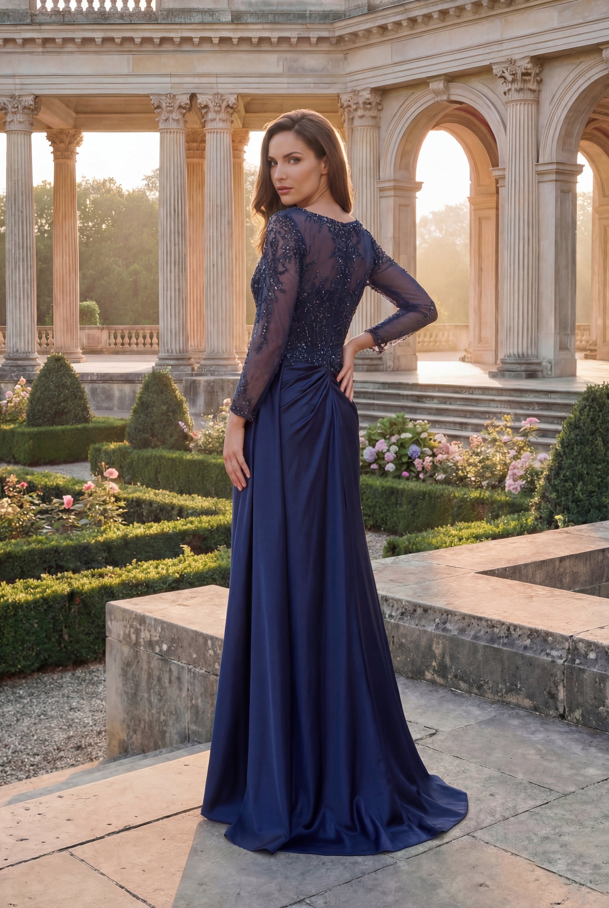 Long Sleeve Mother of the Bride Dress with Bateau Neck