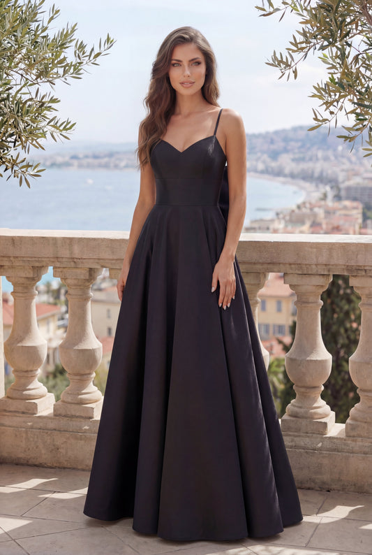 Long Black Ball Gown Prom Dress with Oversized Bow Back