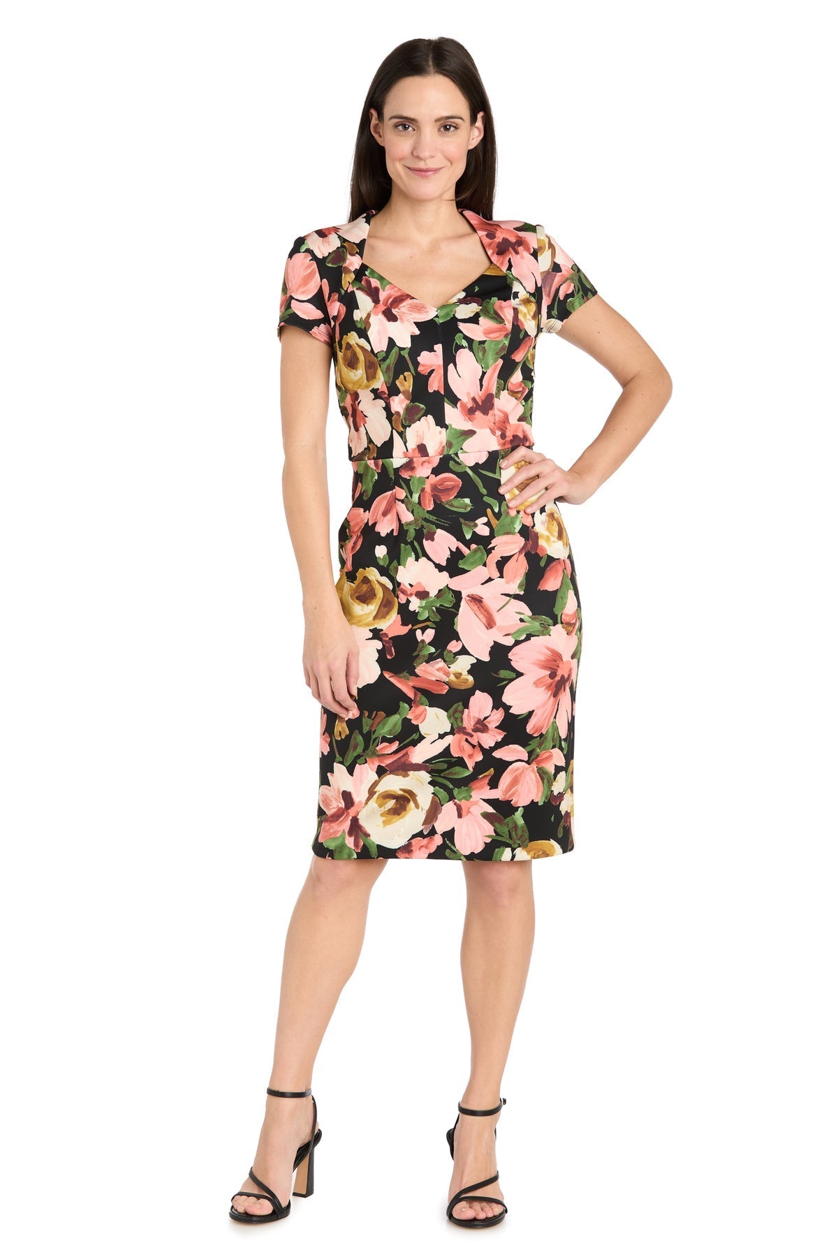 Cocktail Dresses Fitted Short Cocktail Pinted Knee Length Dress Black/Multi