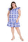 Plus Size Dresses Ruffle Short Plus Size Printed Cocktail Dress Blue/White