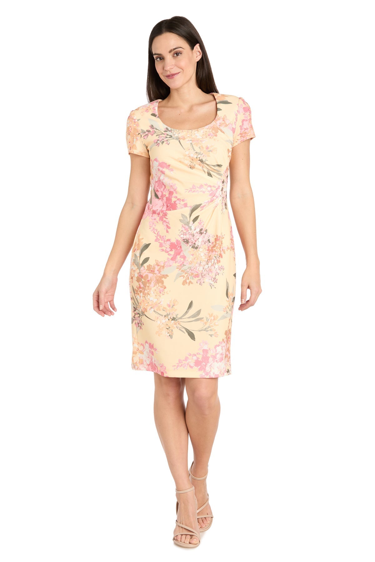 Cocktail Dresses Pleated Short Cocktail Printed Petite Dress Yellow