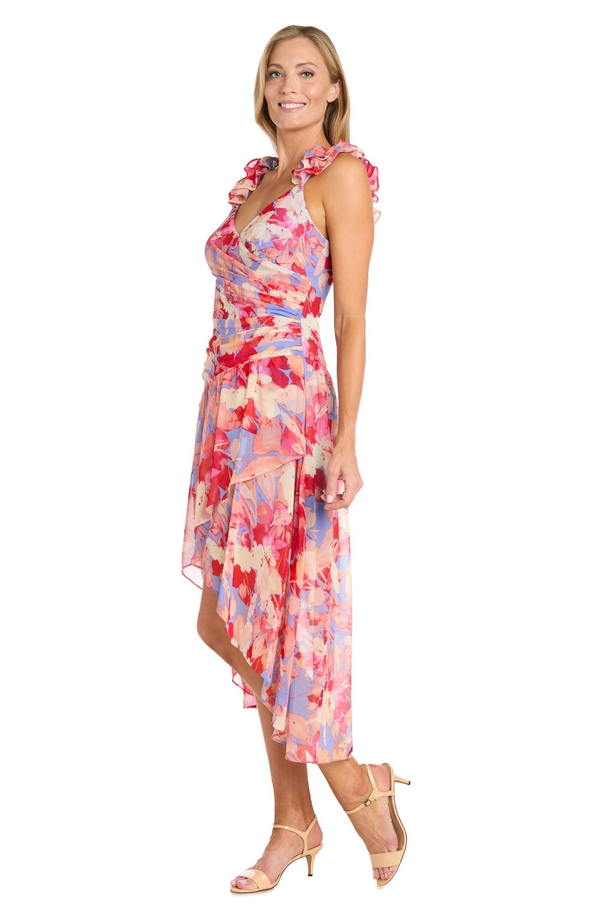Cocktail Dresses Pleated High Low Printed Cocktail Dress Coral/Multi