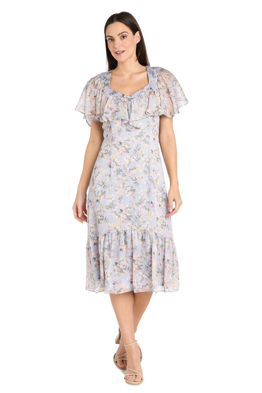 Cocktail Dresses Short Ruffle Cocktail Floral Midi Dress Periwinkle/Blue
