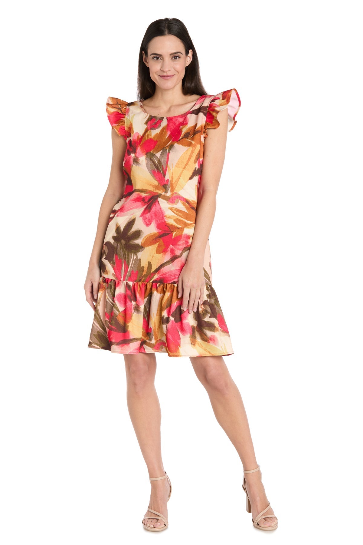 Cocktail Dresses Short Cocktail Floral Print Petite Dress Coral/Sand