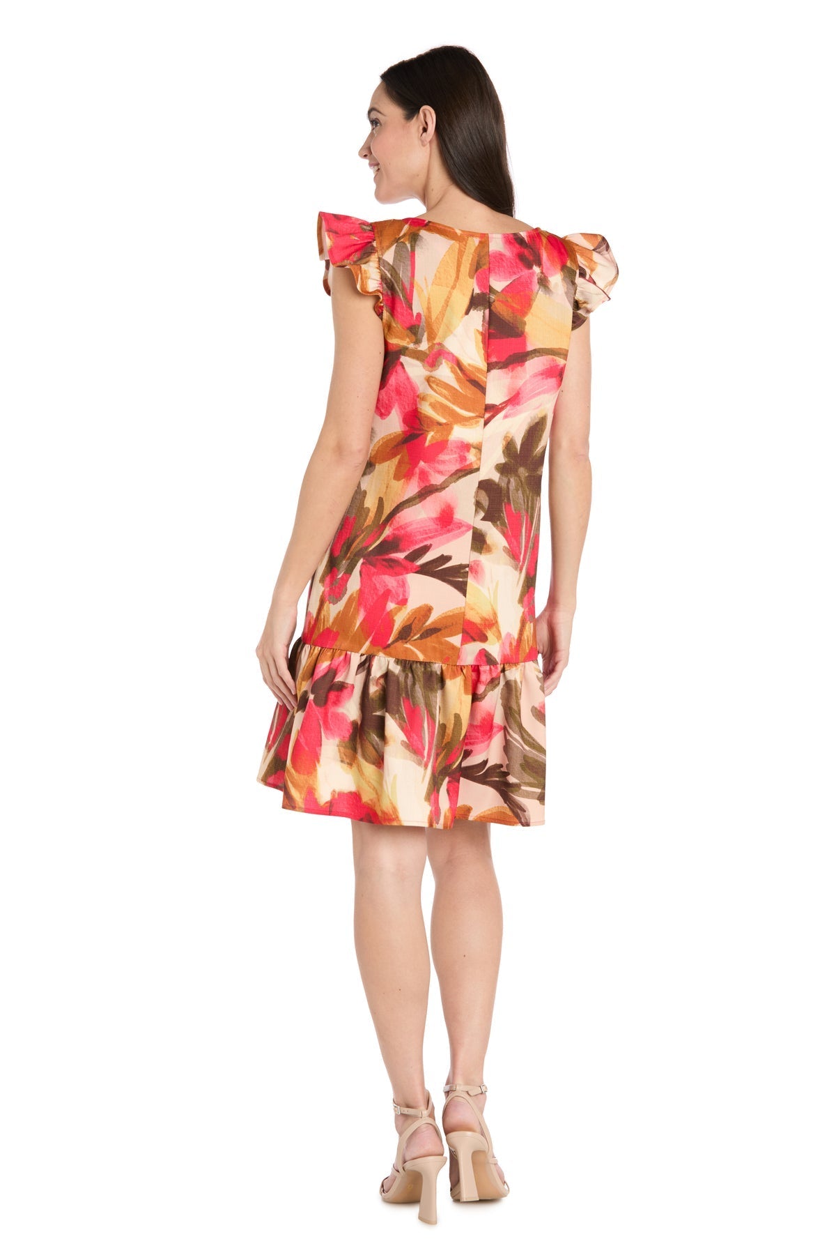 Cocktail Dresses Short Cocktail Floral Print Petite Dress Coral/Sand
