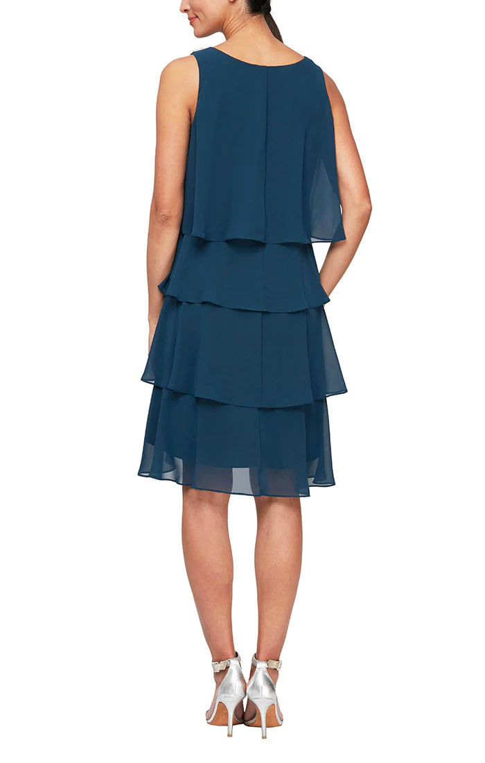 Cocktail Dresses Tiered Chiffon Cocktail Dress Mid Teal