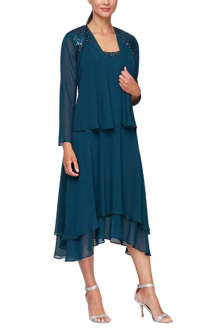Mother of the Bride Dresses Jacket Dress with Beaded Detail Short Dress Mid Teal