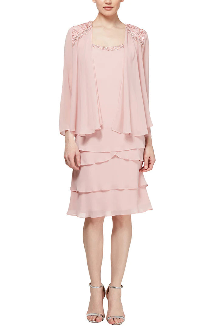 Mother of the Bride Dresses Tiered Jacket Short Dress Faded Rose