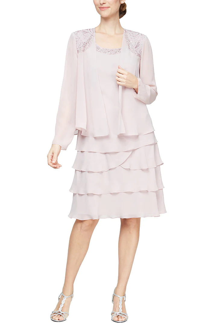 Mother of the Bride Dresses Tiered Jacket Short Dress Lavebder Frost