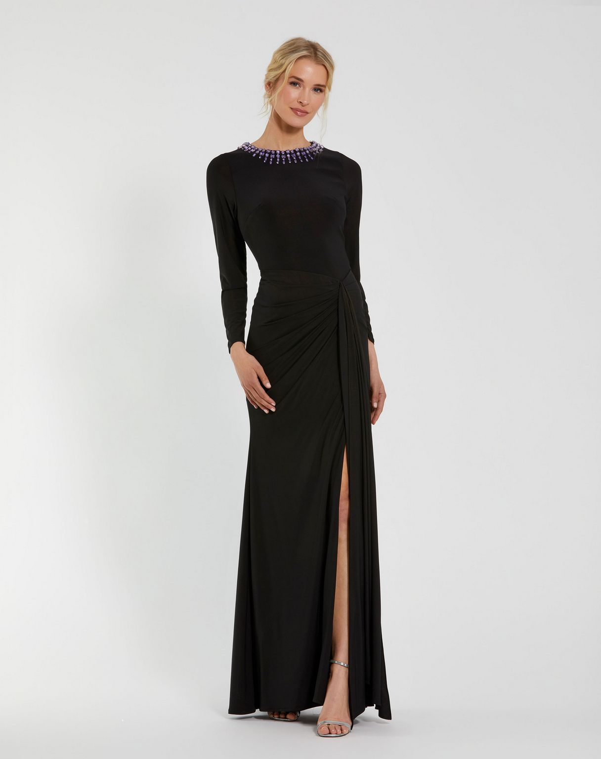 Formal Dresses Beaded Long Sleeve Prom Formal Dress Black