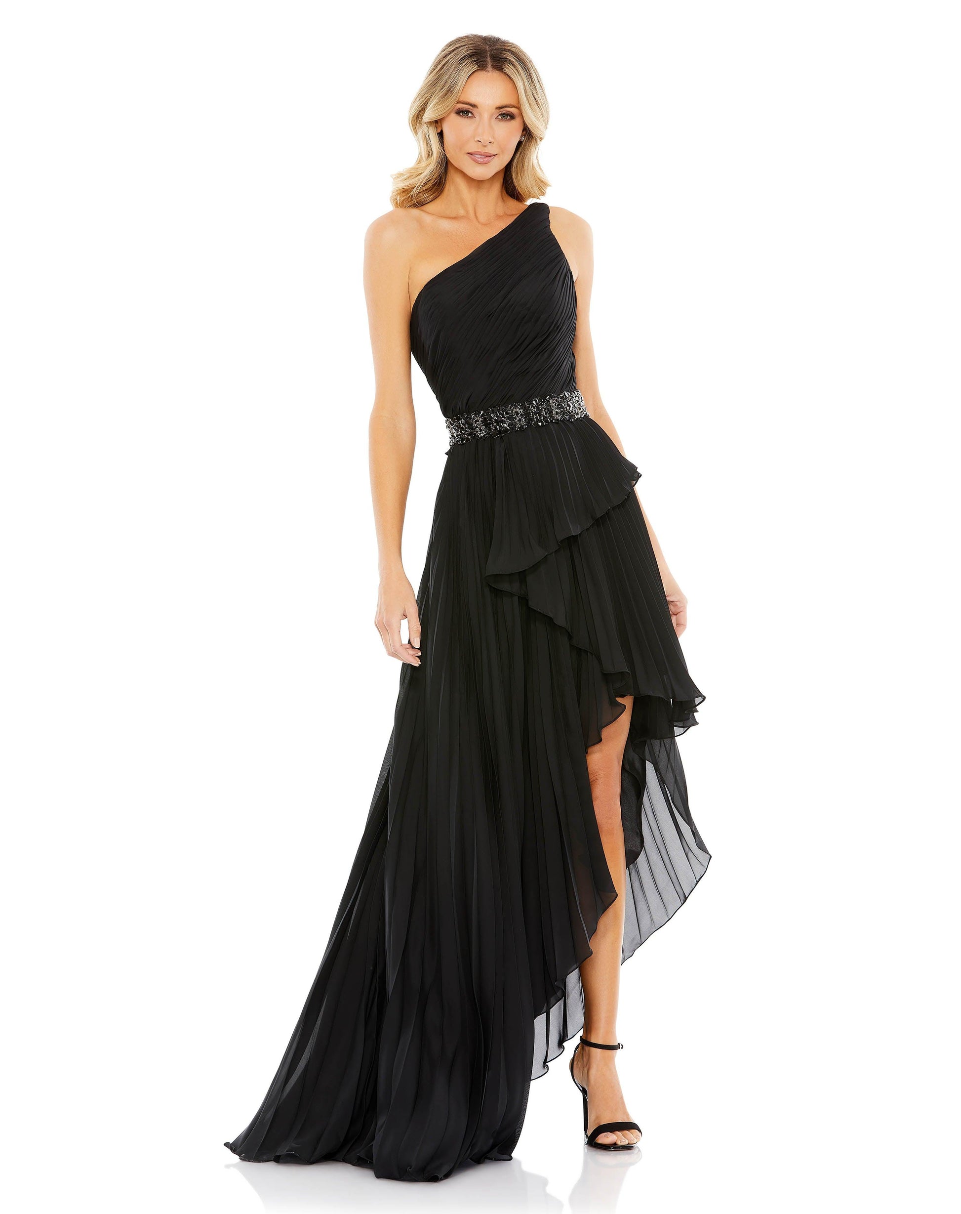 Mac Duggal 49532 Pleated One Shoulder High Low Gown