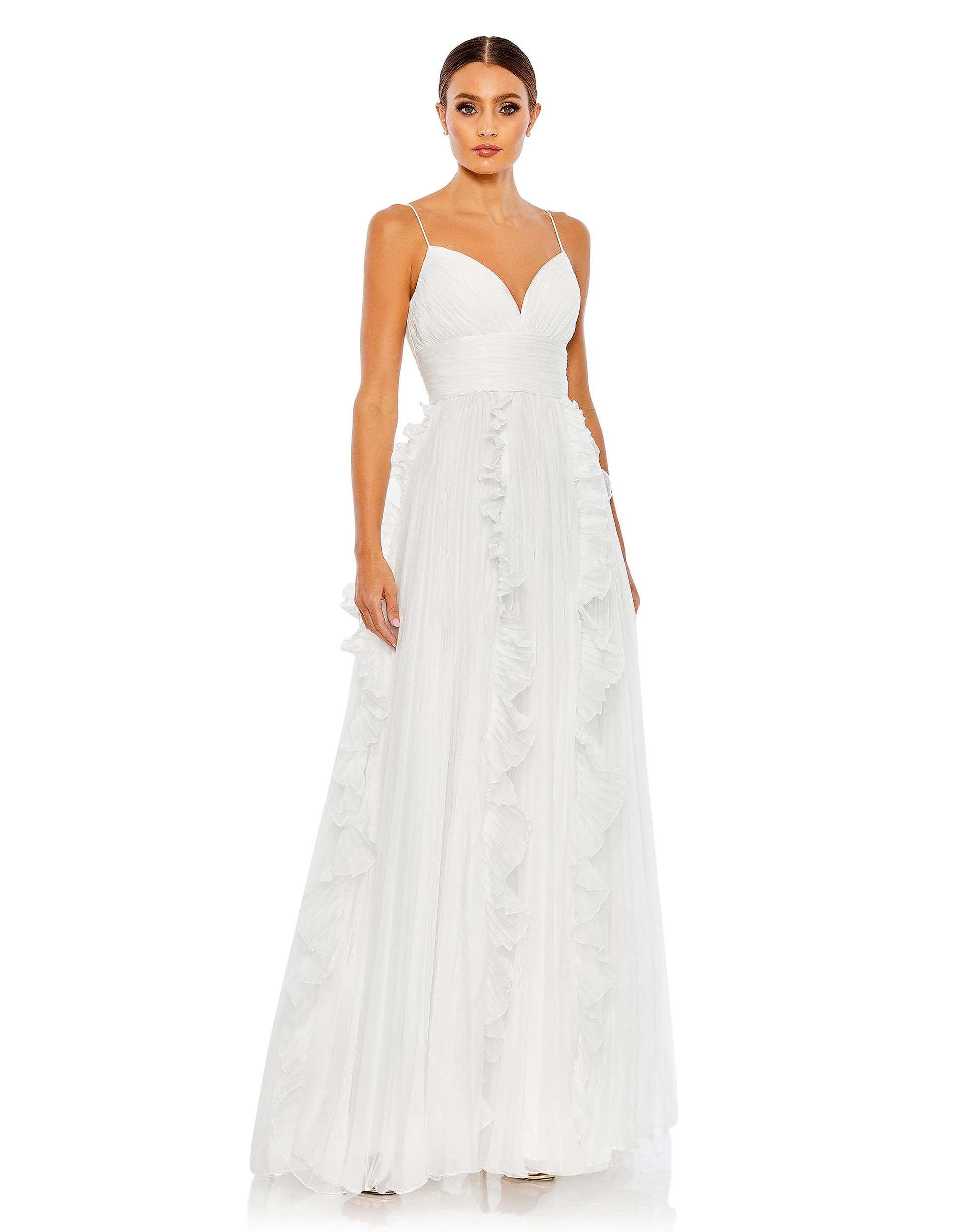 Prom Dresses Long Pleated Formal Prom Ruffle Dress White