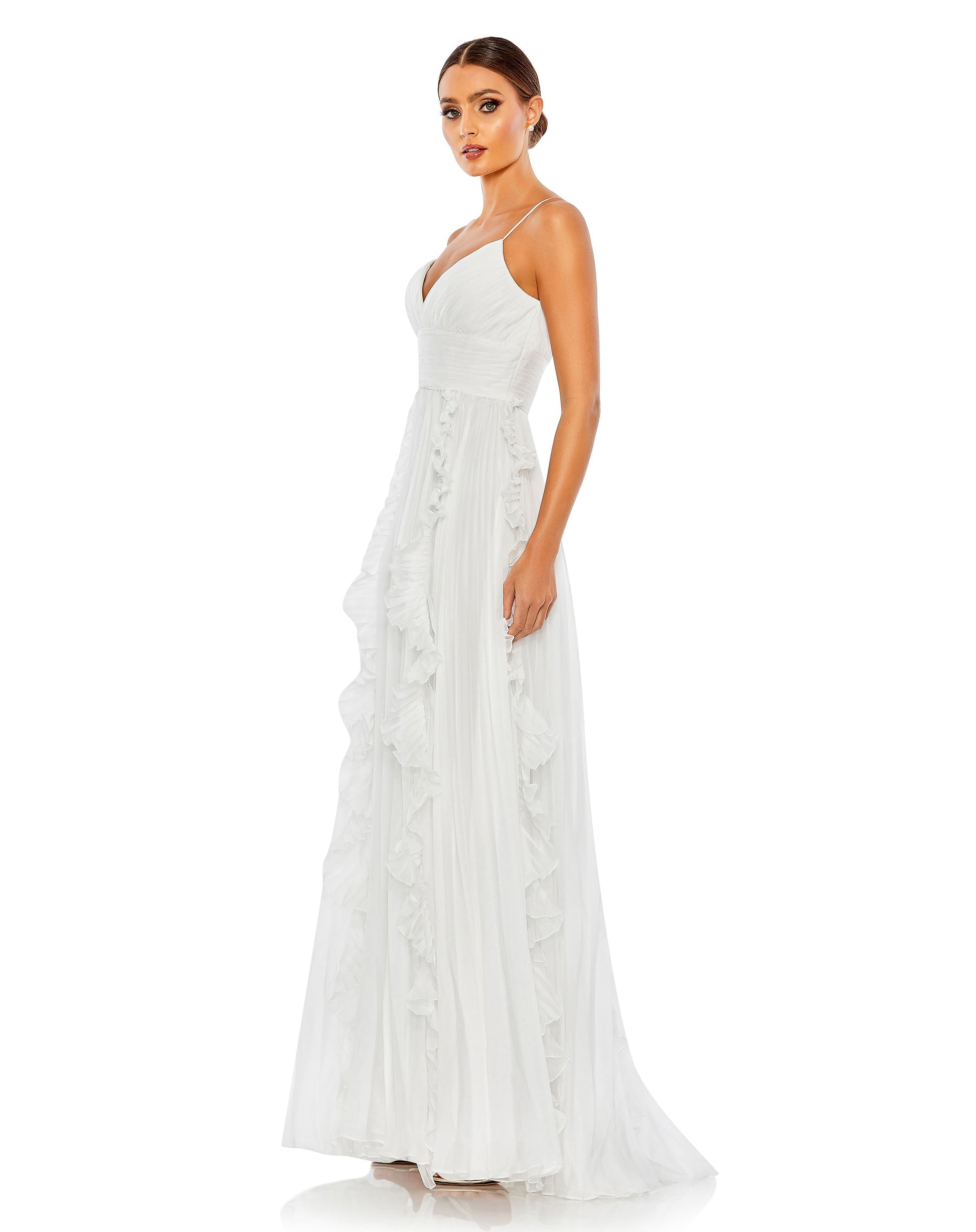 Prom Dresses Long Pleated Formal Prom Ruffle Dress White