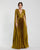 Formal Dresses Pleated Long A Line Formal Cape Sleeve Dress Chartreuse