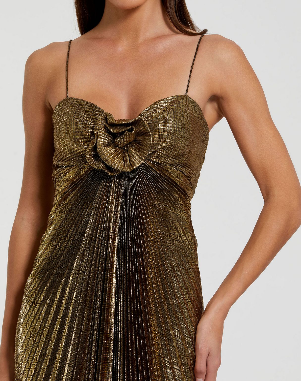 Prom Dresses Long Formal Pleated Metallic Prom Dress Antique Gold