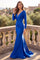 Fitted V-Neck Long Sleeve Floor-Length Sequin Prom Dress with High Slit – Burgundy