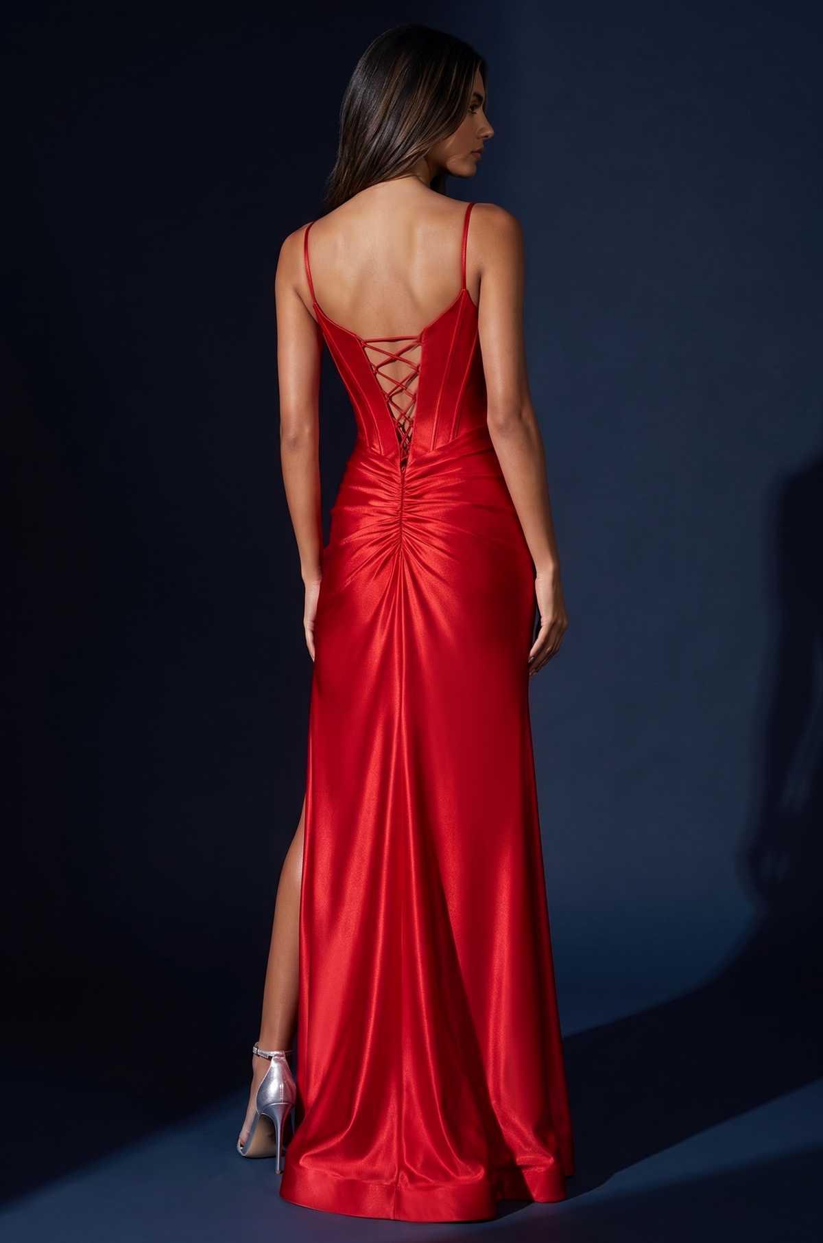 Prom Corset Sweetheart Satin Evening Dress – Red