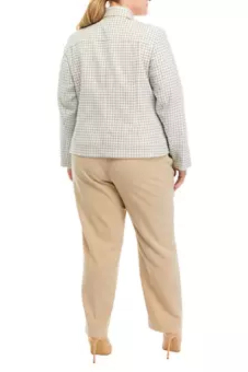 Pant Suit Long  Plus Size Formal Button Jacket Pant Suit Khaki Multi