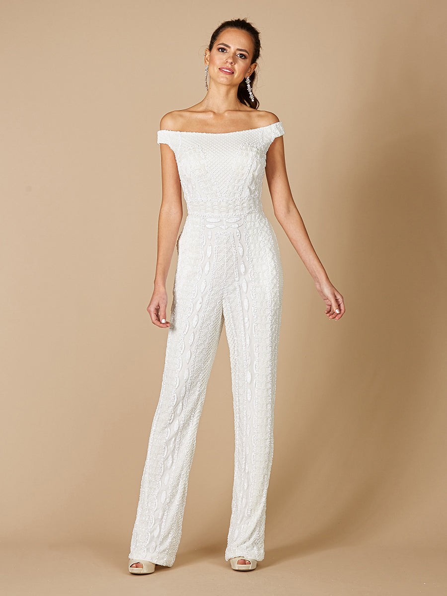 Jumpsuit Long Beaded Formal Jumpsuit Ivory