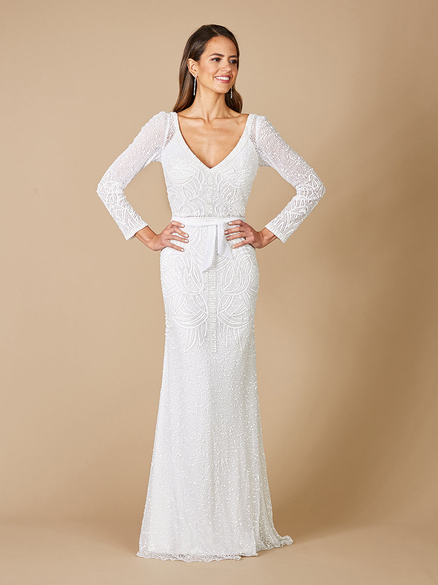 Wedding Dresses Long Beaded Wedding Bridal Dress Ivory