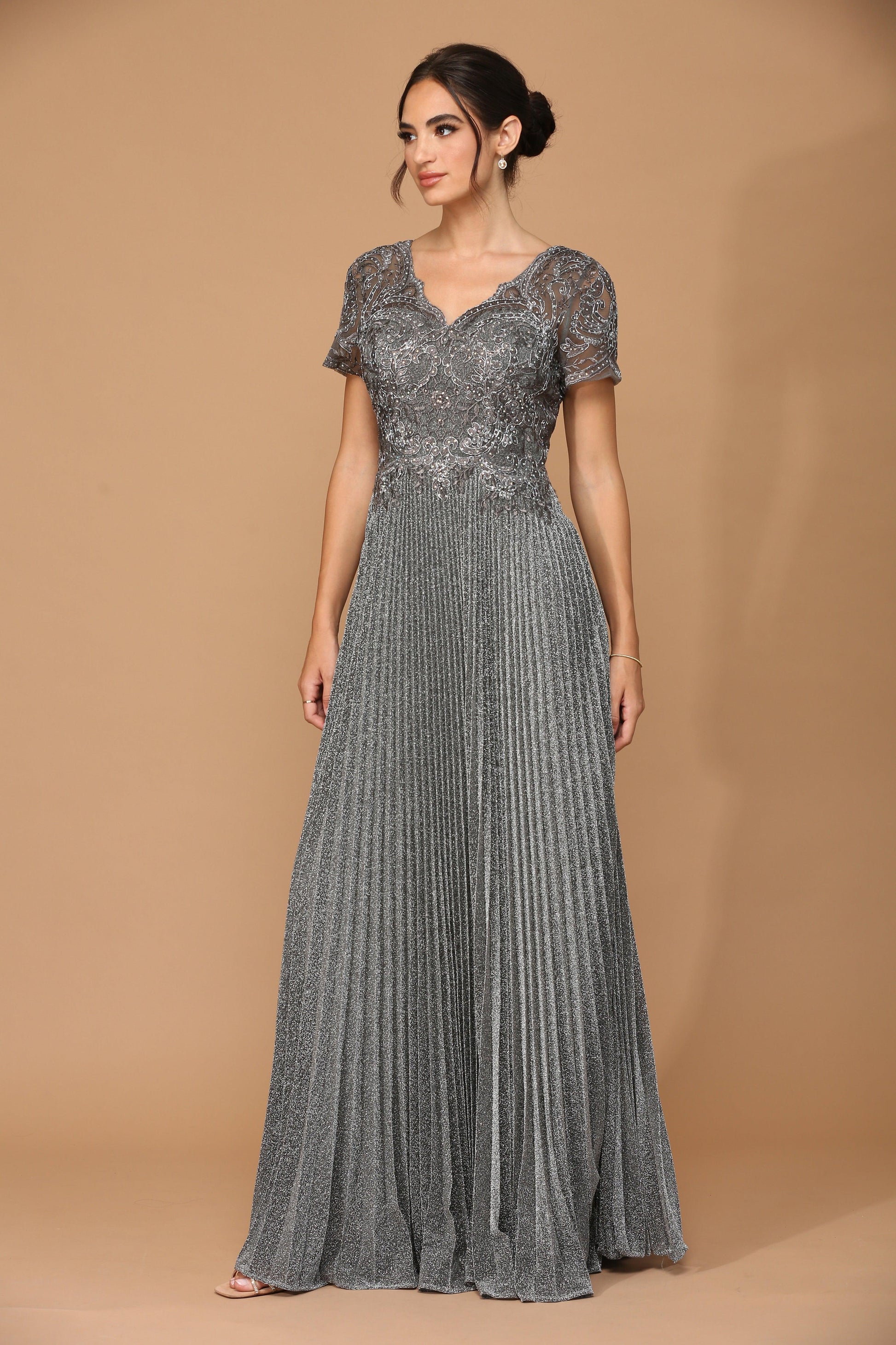 Mother of the Bride Dresses Mother of the Bride Long Formal Metallic Dress Charcoal