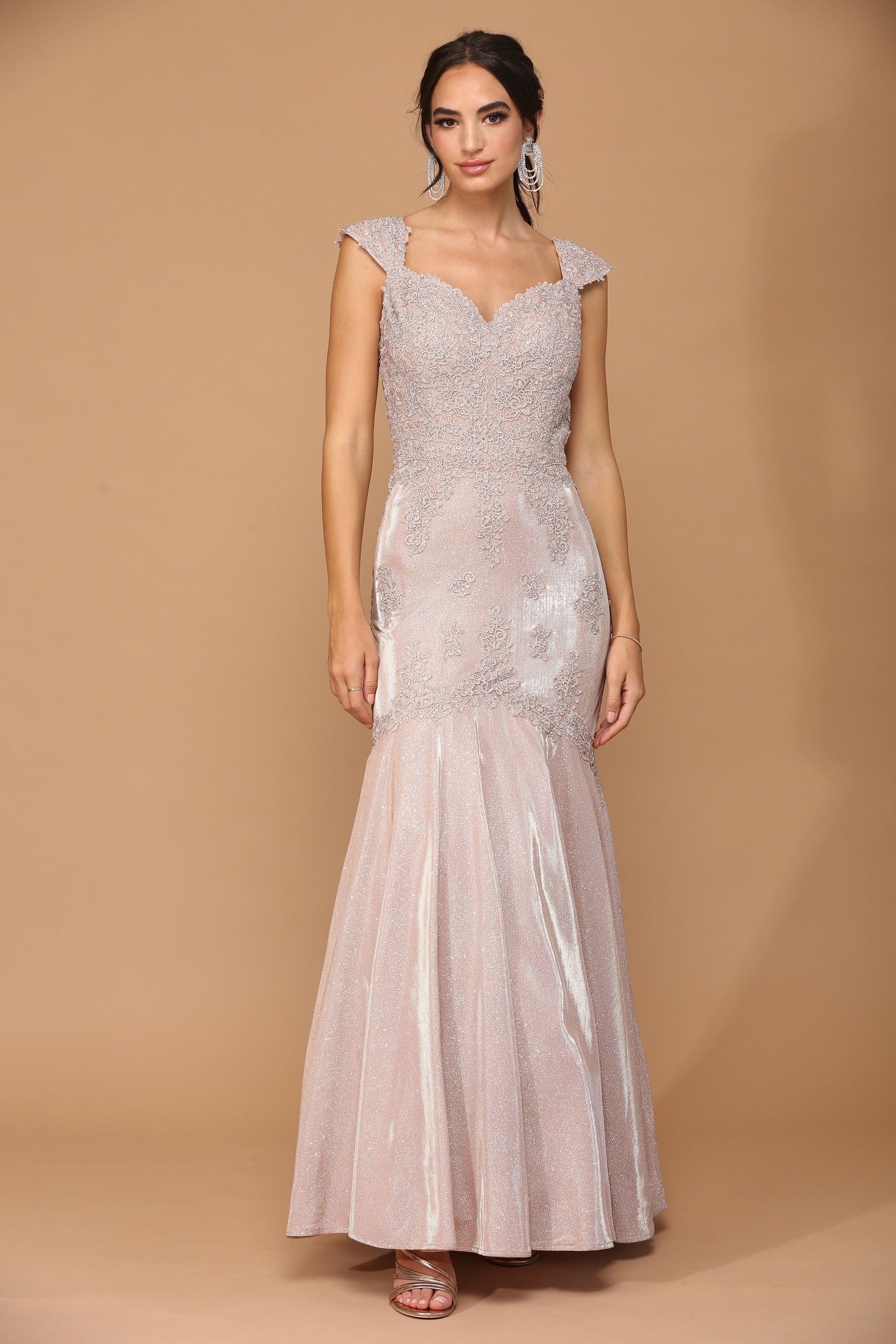 Long Mother of the Bride Metallic Evening Dress