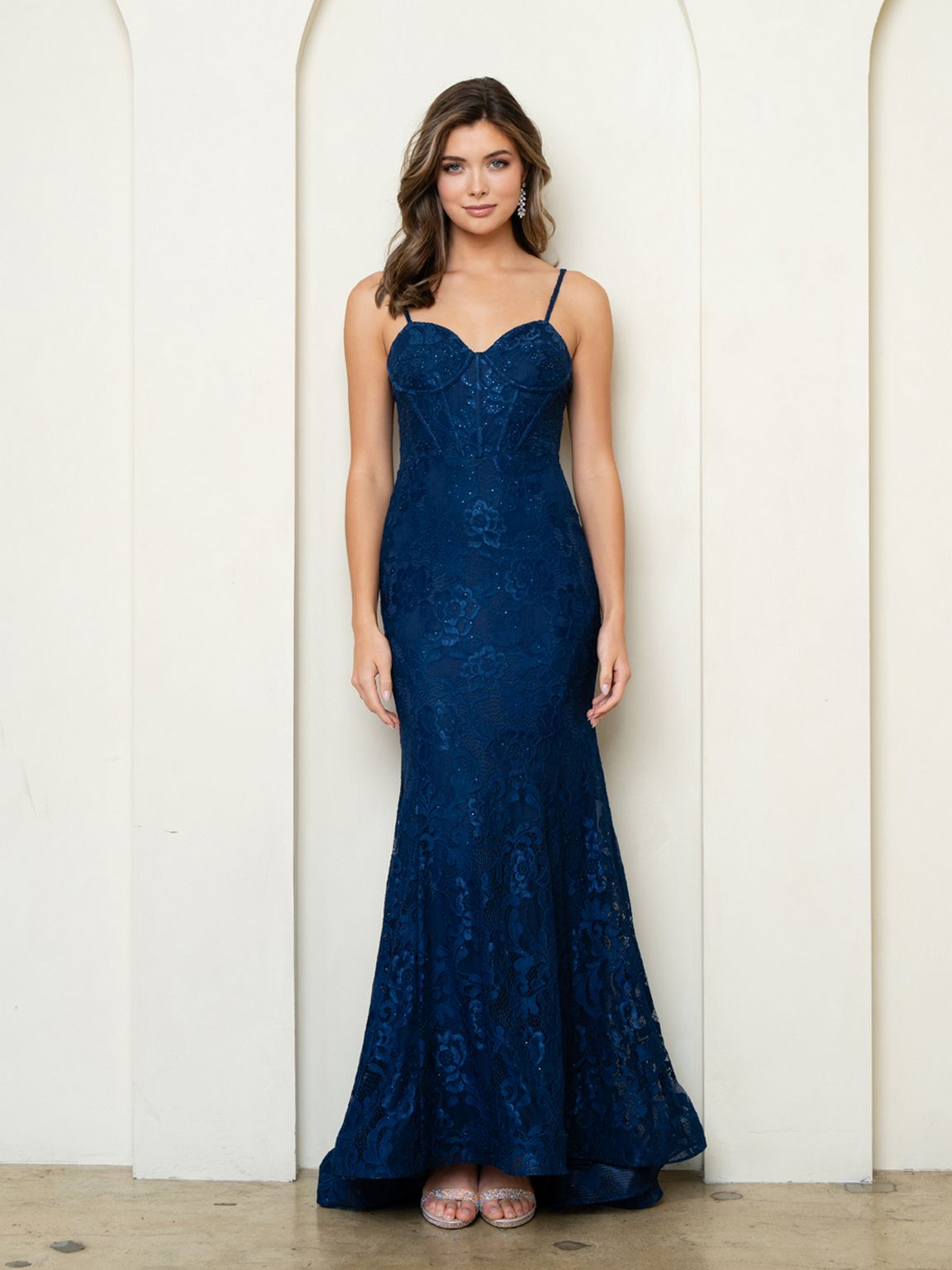 Prom Dresses Long Formal Corset Lace Evening Prom Dress Navy