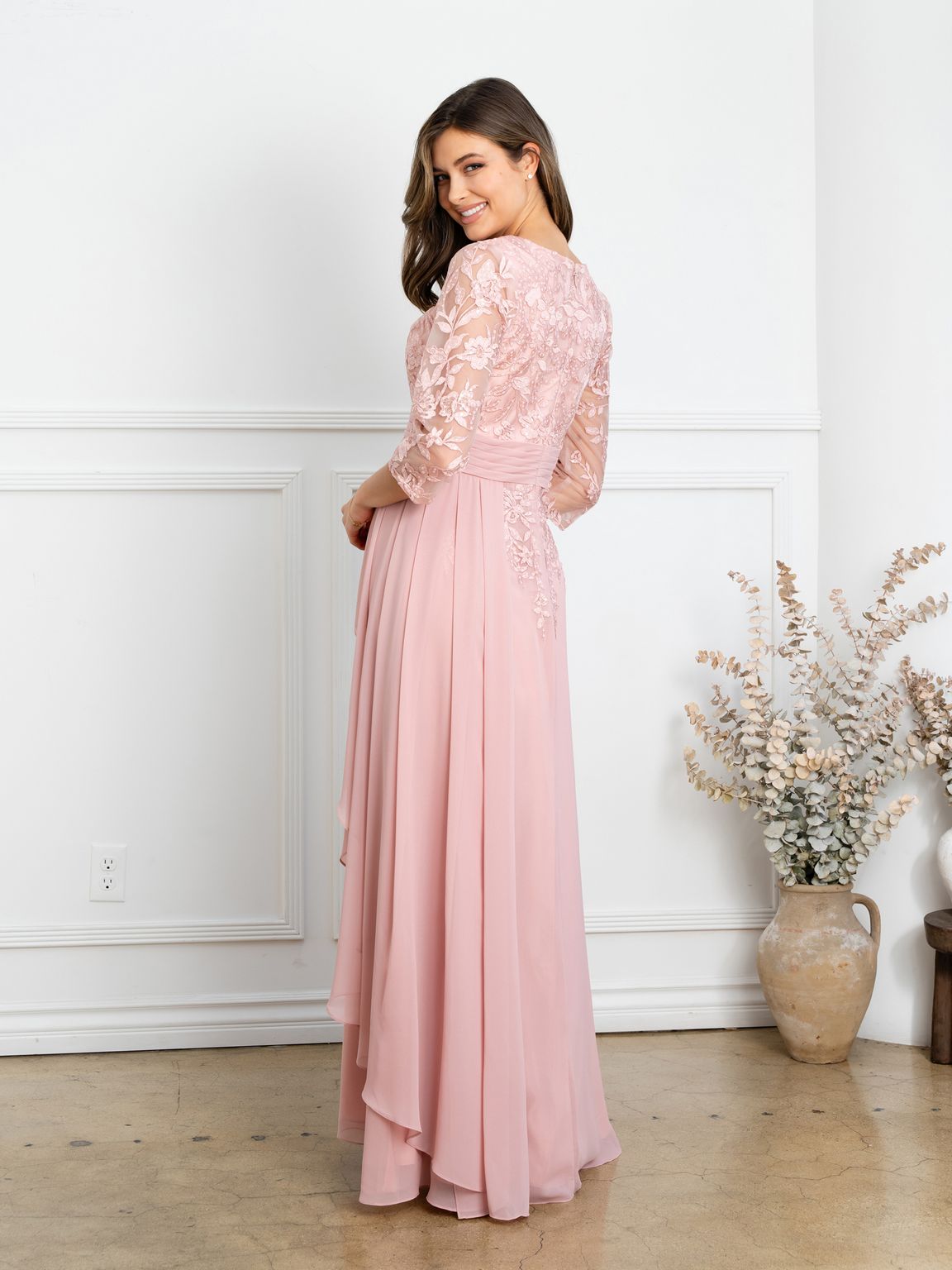 Mother of the Bride Dresses Pleated Long Mother of the Bride Formal Dress Dusty Rose