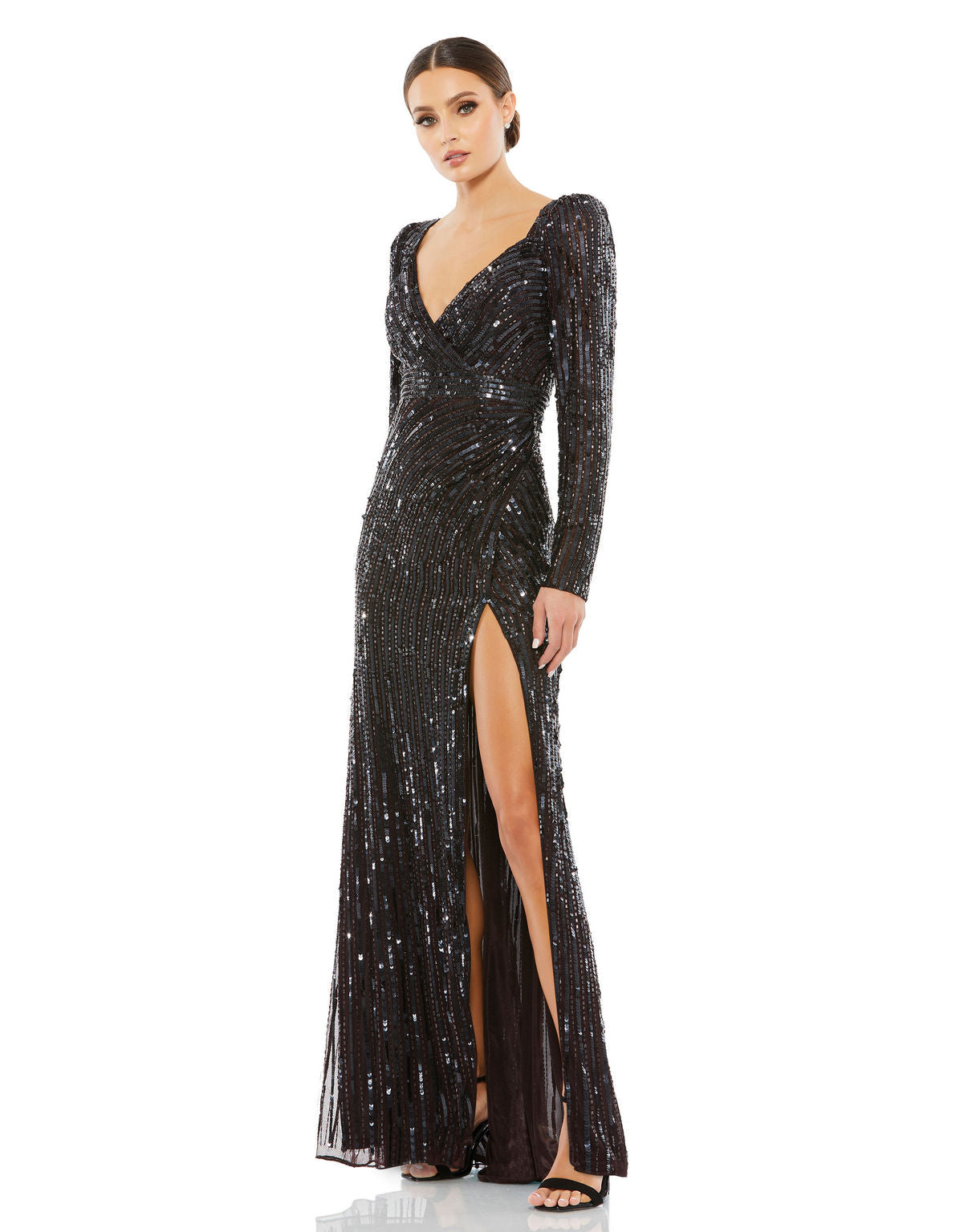 Formal Dresses Long Sleeve Sequin Prom Formal Dress Espresso