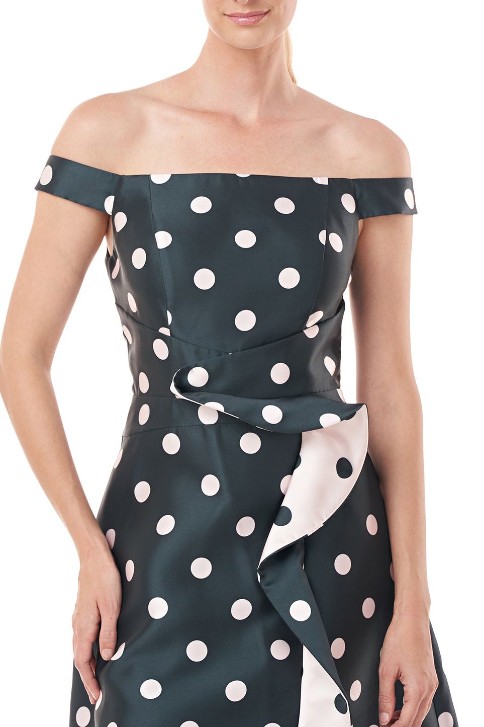 Formal Dresses Long Off Shoulder Tea Length Formal Dress DARK BASIL SEA SALT