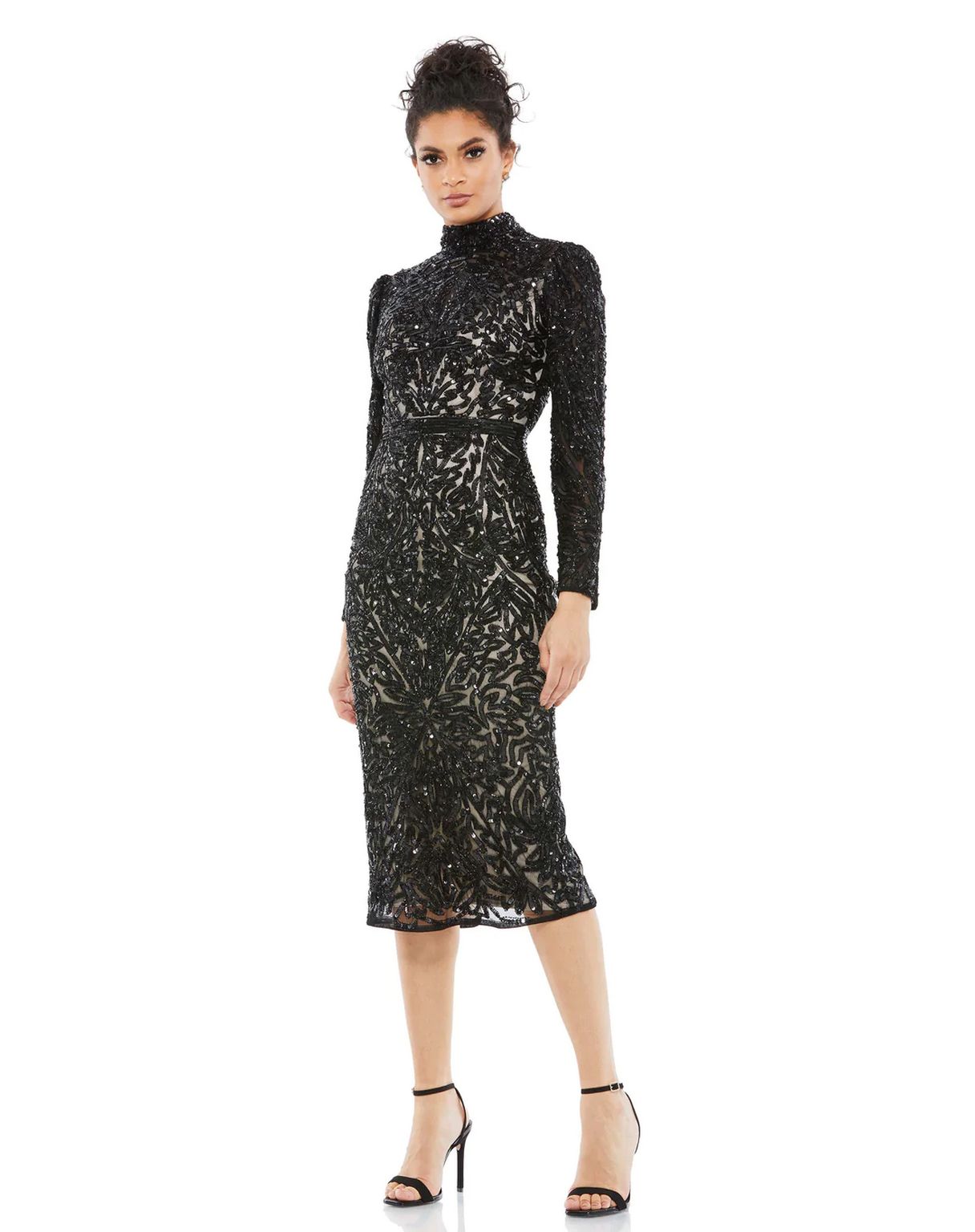 Cocktail Dresses Long Sleeve Midi Length Dress Black