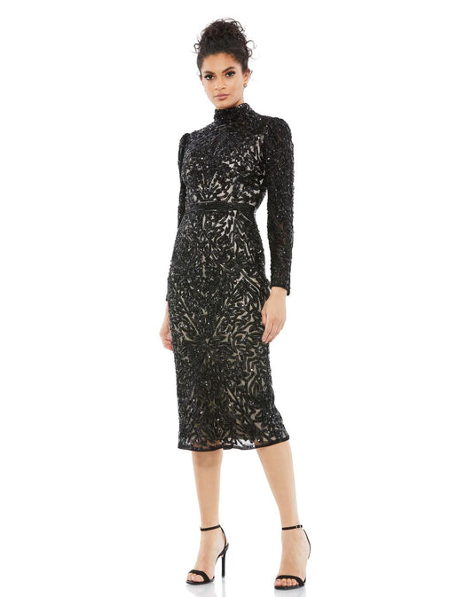 Cocktail Dresses Long Sleeve Midi Length Dress Black