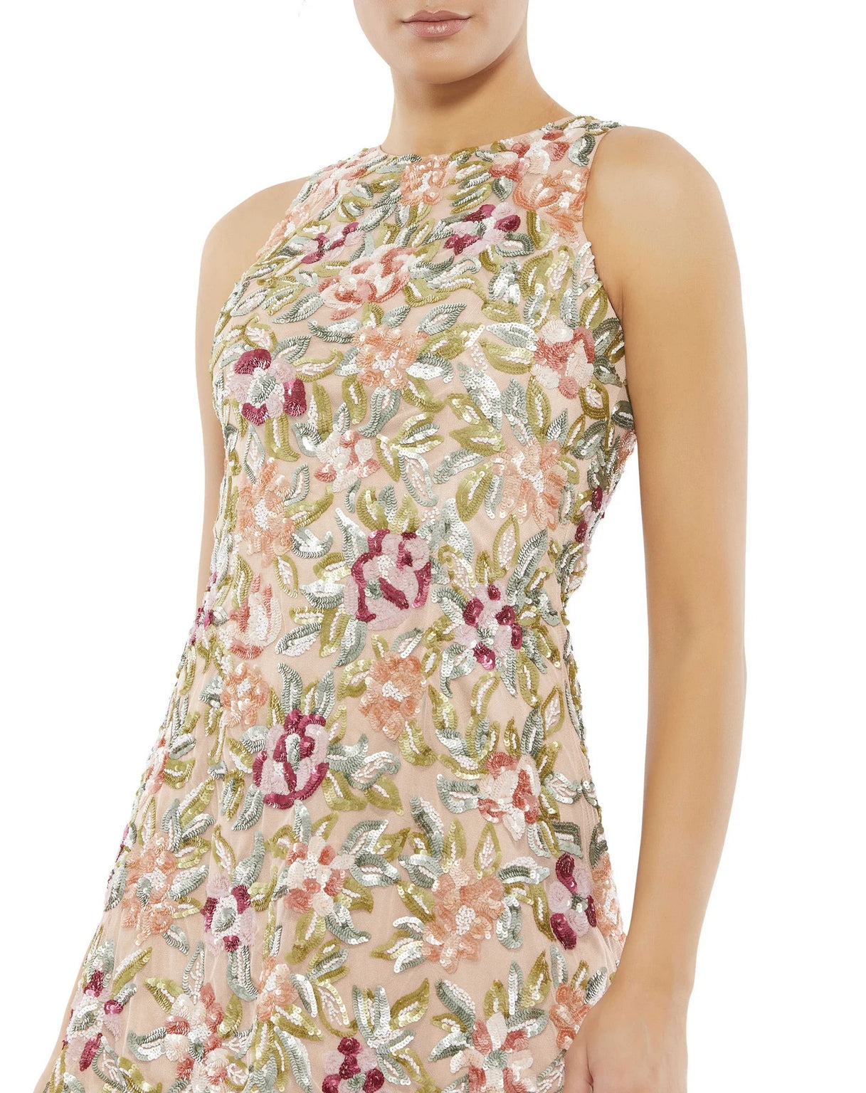 Cocktail Dresses Sequined Floral detail Sleeveless Short Dress Blush Multi
