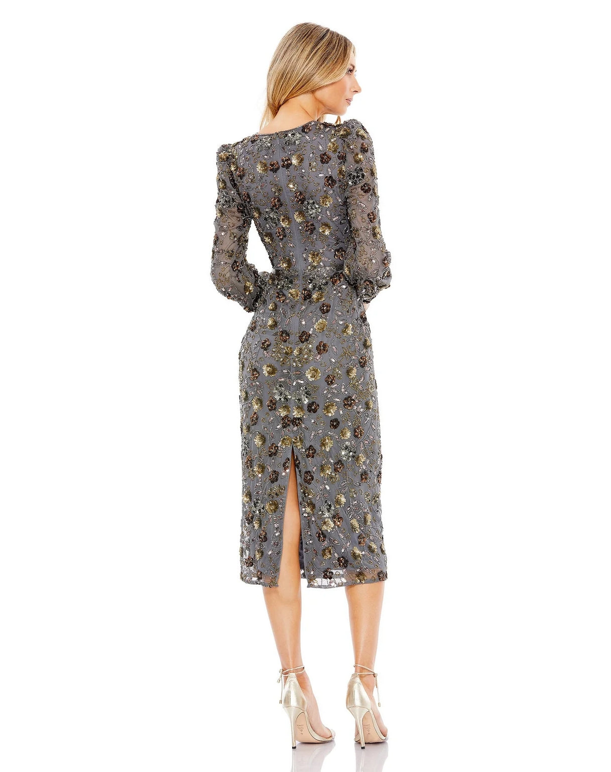 Cocktail Dresses Long Sleeve V Neck Midi Dress Charcoal