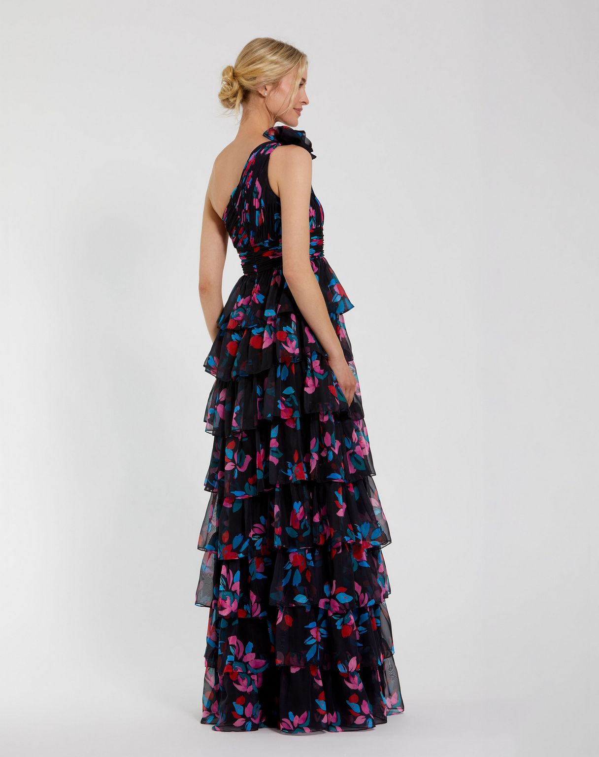 Prom Dresses Prom Long Ruffle Floral Printed Formal Dress Black Multi