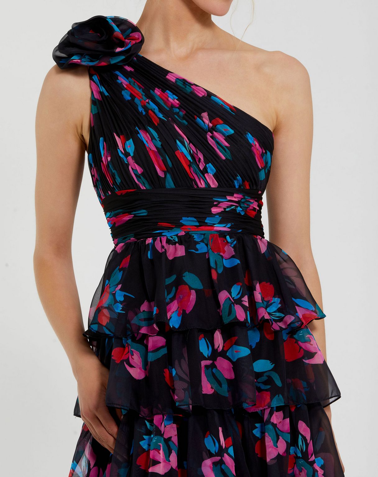Prom Dresses Prom Long Ruffle Floral Printed Formal Dress Black Multi