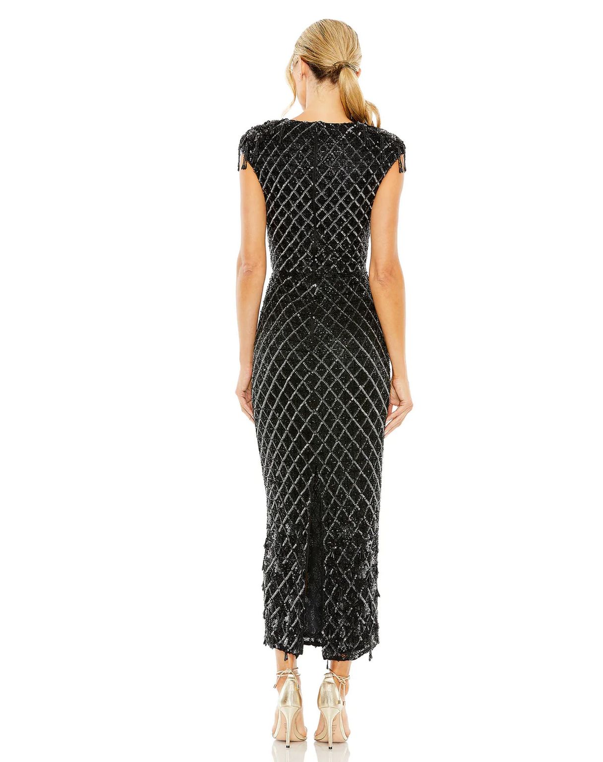 Cocktail Dresses Formal Beaded Fringe Midi Dress Black