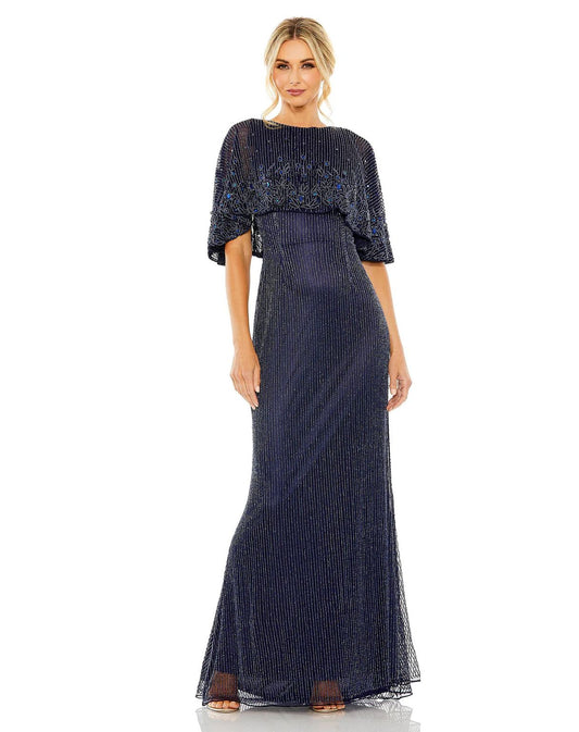 Mother of the Bride Dresses Long High Neck Column Embellished Cape Dress Midnight