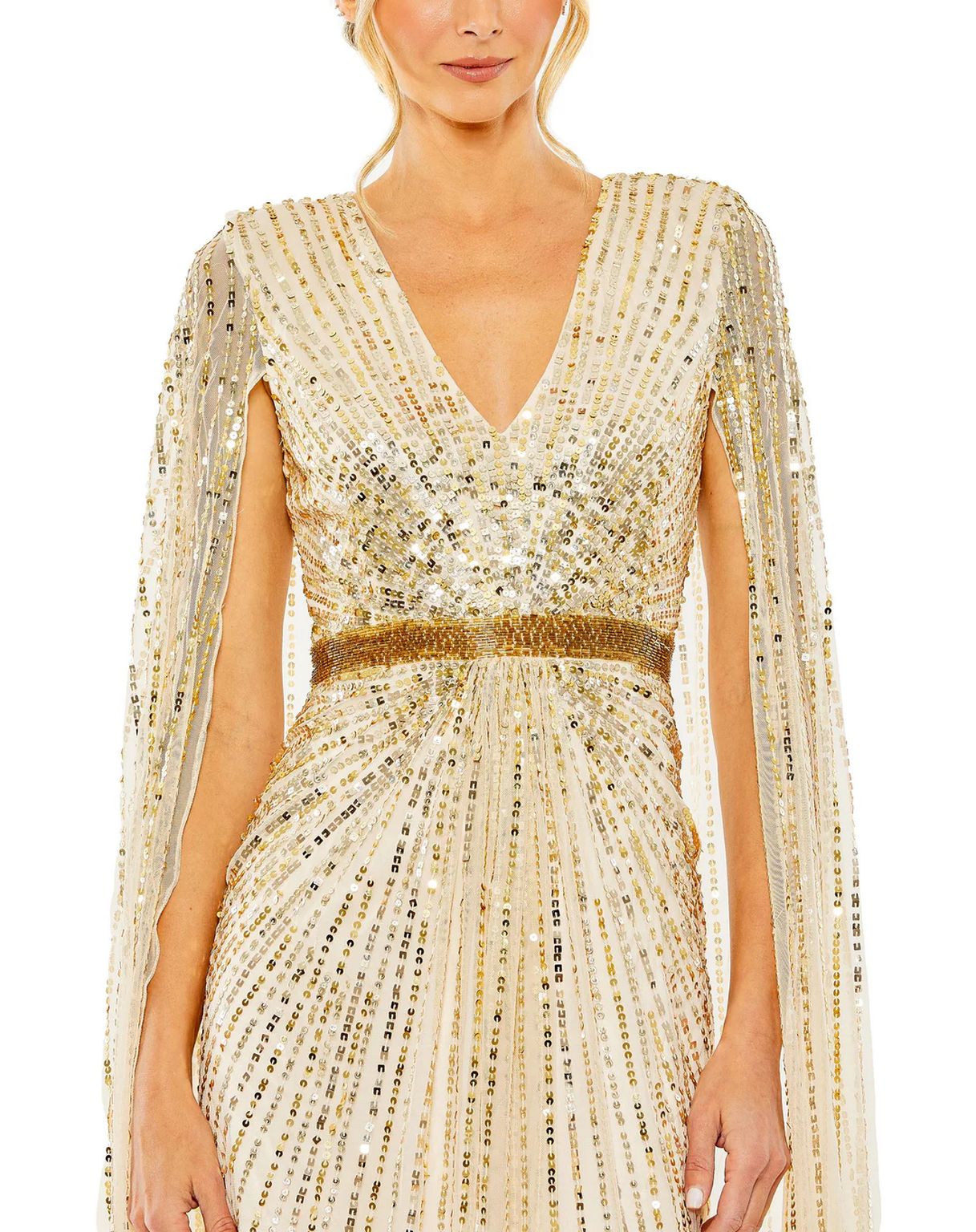 Formal Dresses Long Formal Cape Sleeve Dress Nude