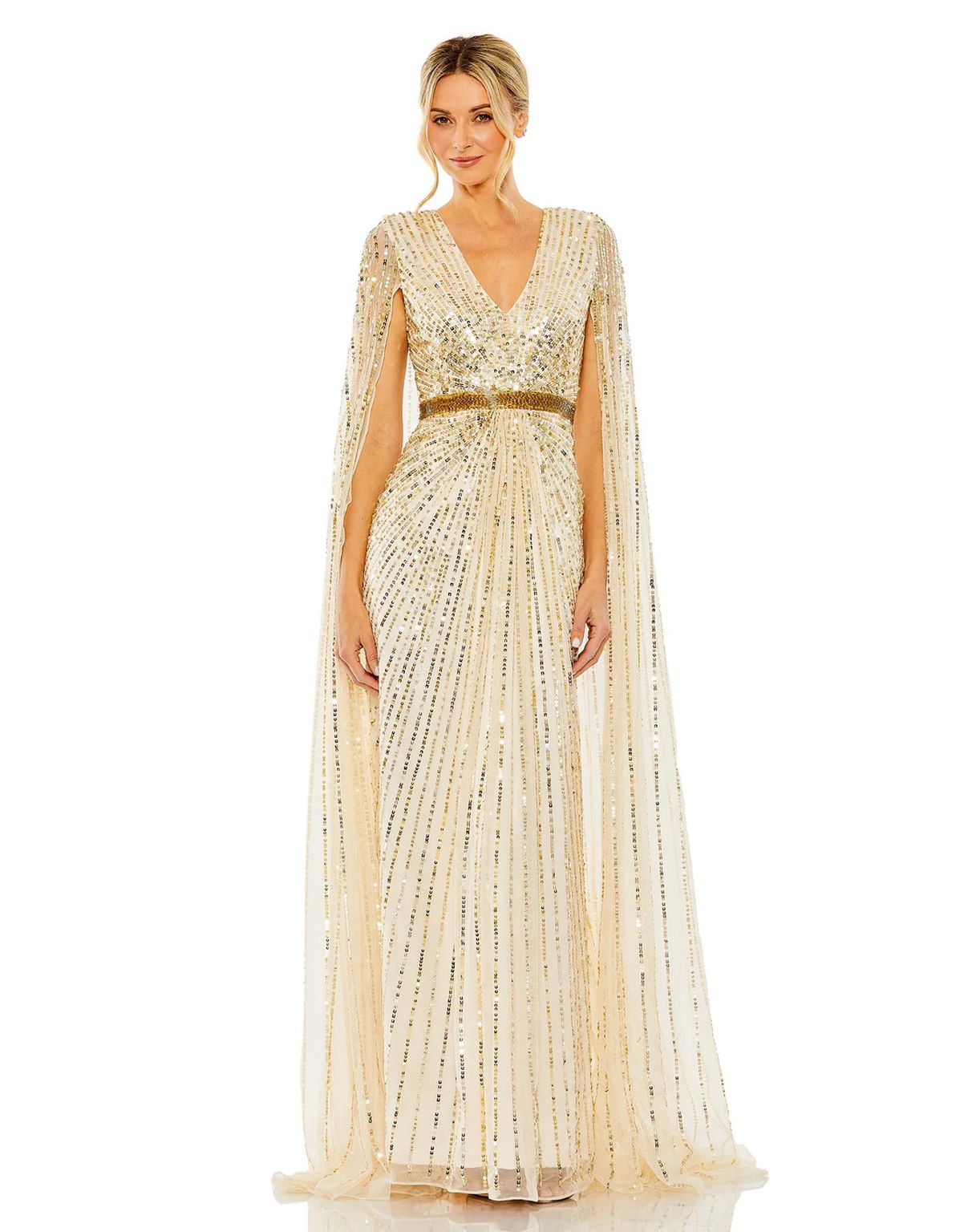Formal Dresses Long Formal Cape Sleeve Dress Nude